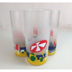 Vtg Set Of 4 Montgomery Ward Plastic Beach Summer 16oz Tumbler Drinking Glasses